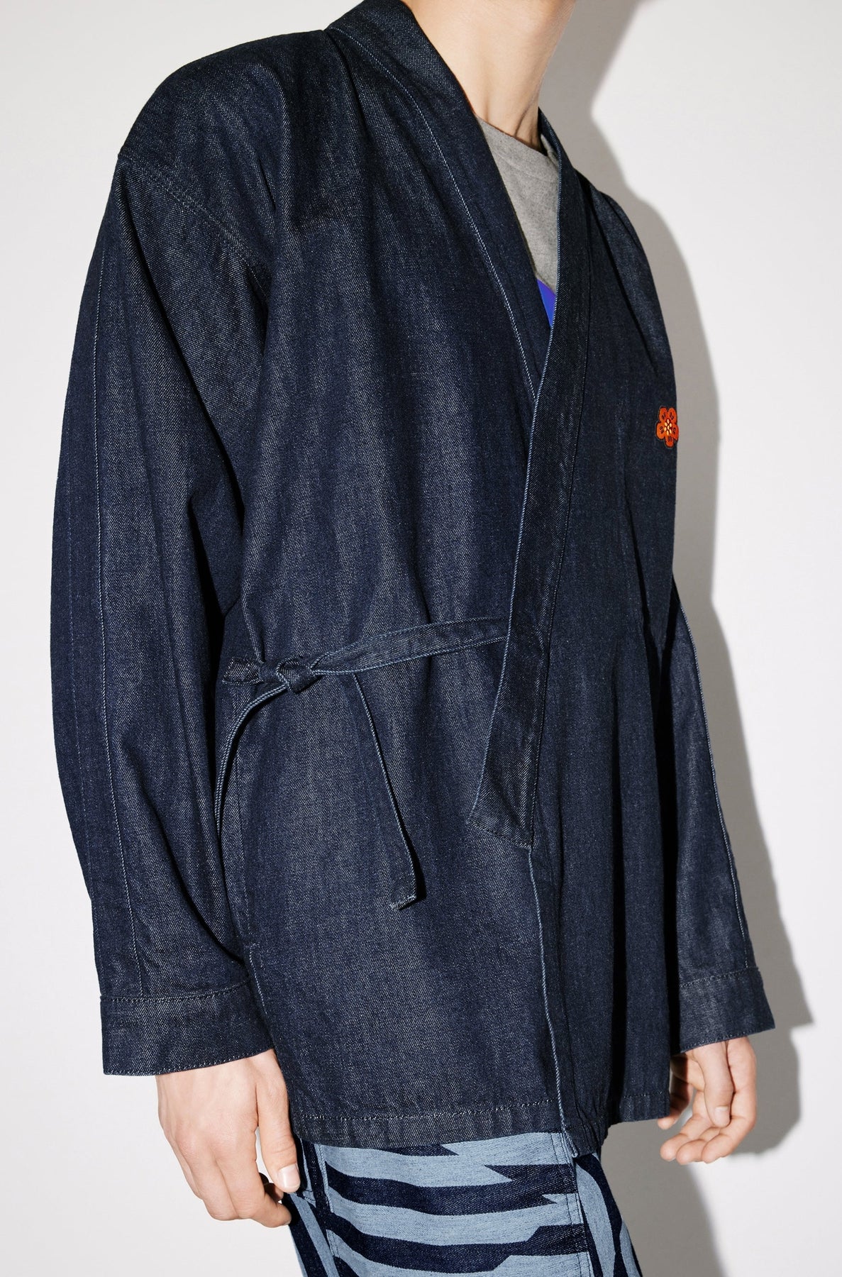 Boke Flower embroidered kimono jacket - Rinse Blue Denim