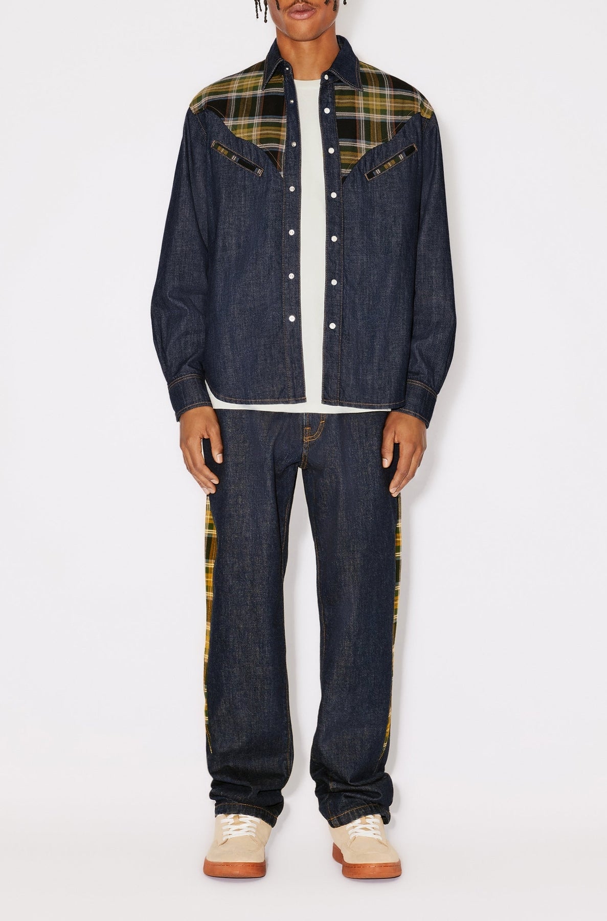 Checked Patchwork Loose Jeans