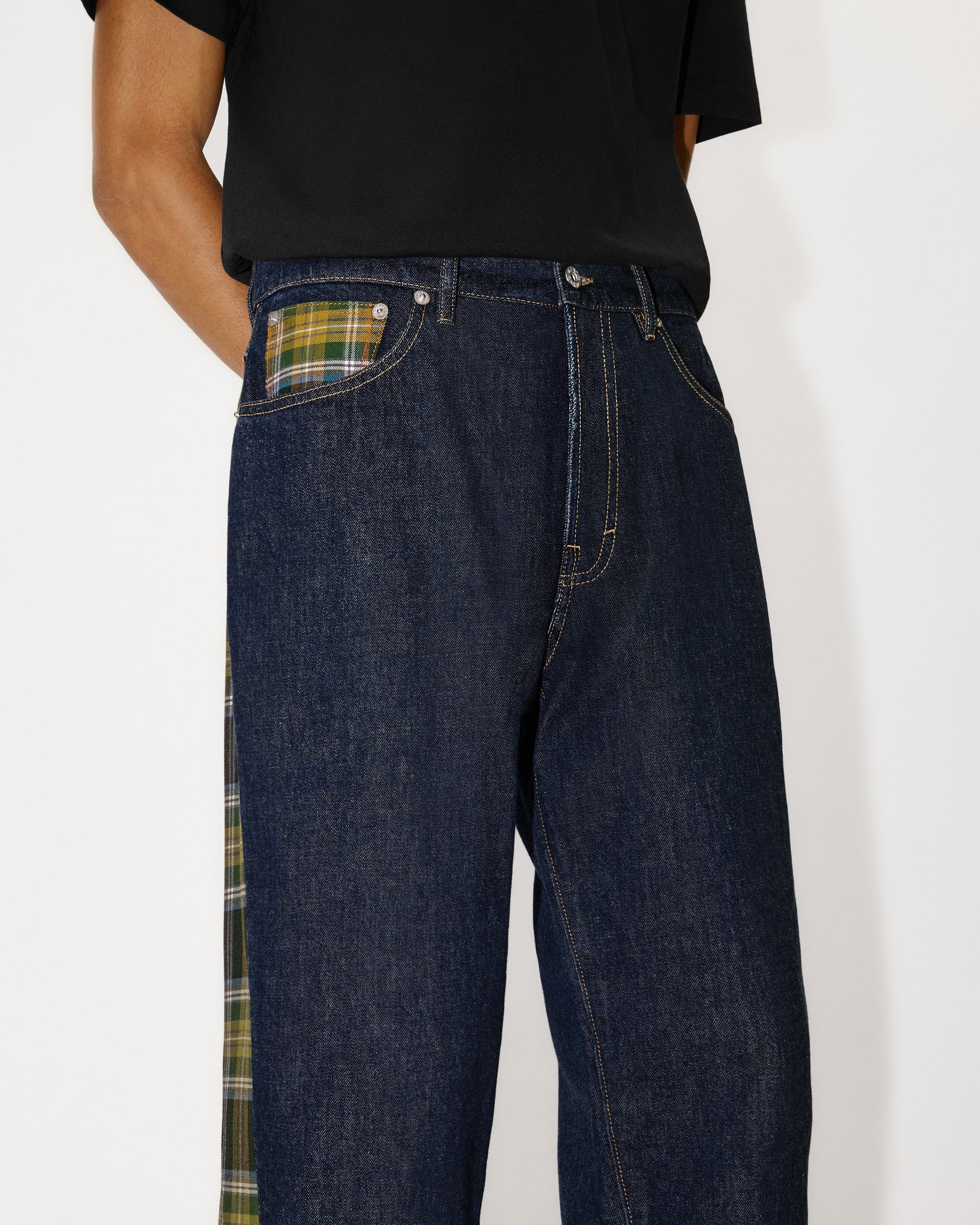 Checked Patchwork Loose Jeans