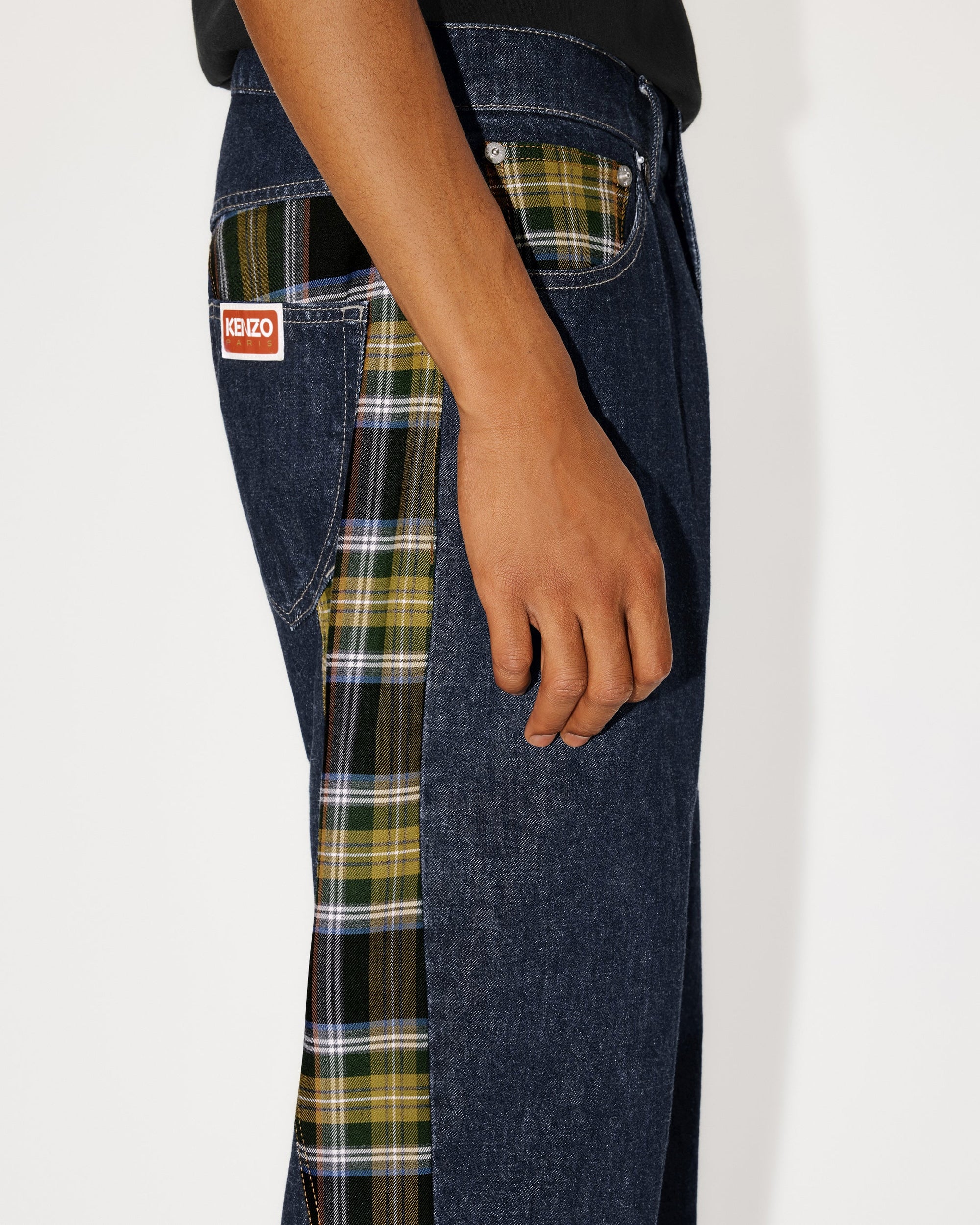 Checked Patchwork Loose Jeans