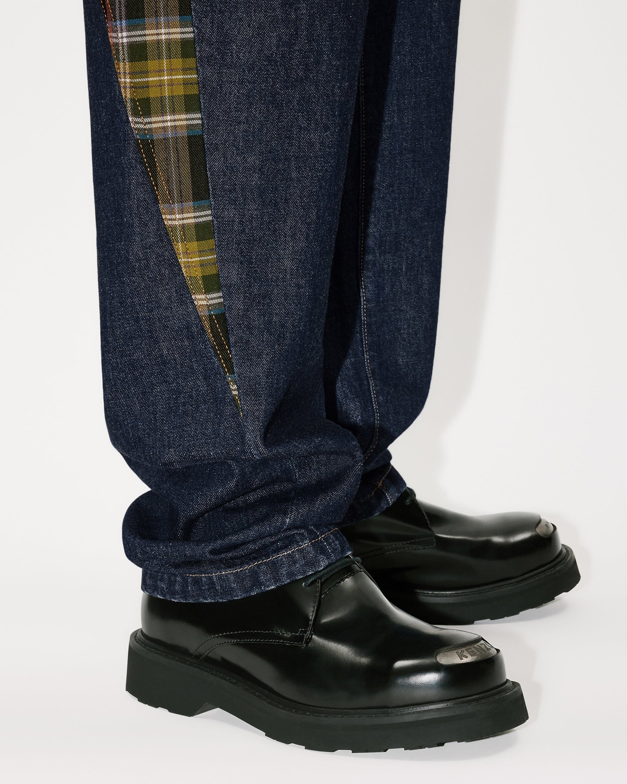 Checked Patchwork Loose Jeans
