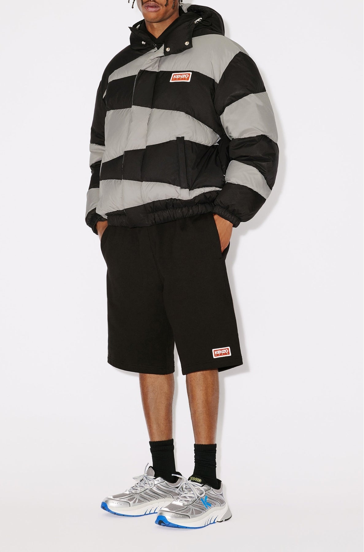 Doudoune à capuche "Kenzo Dazzle Stripe" - Black