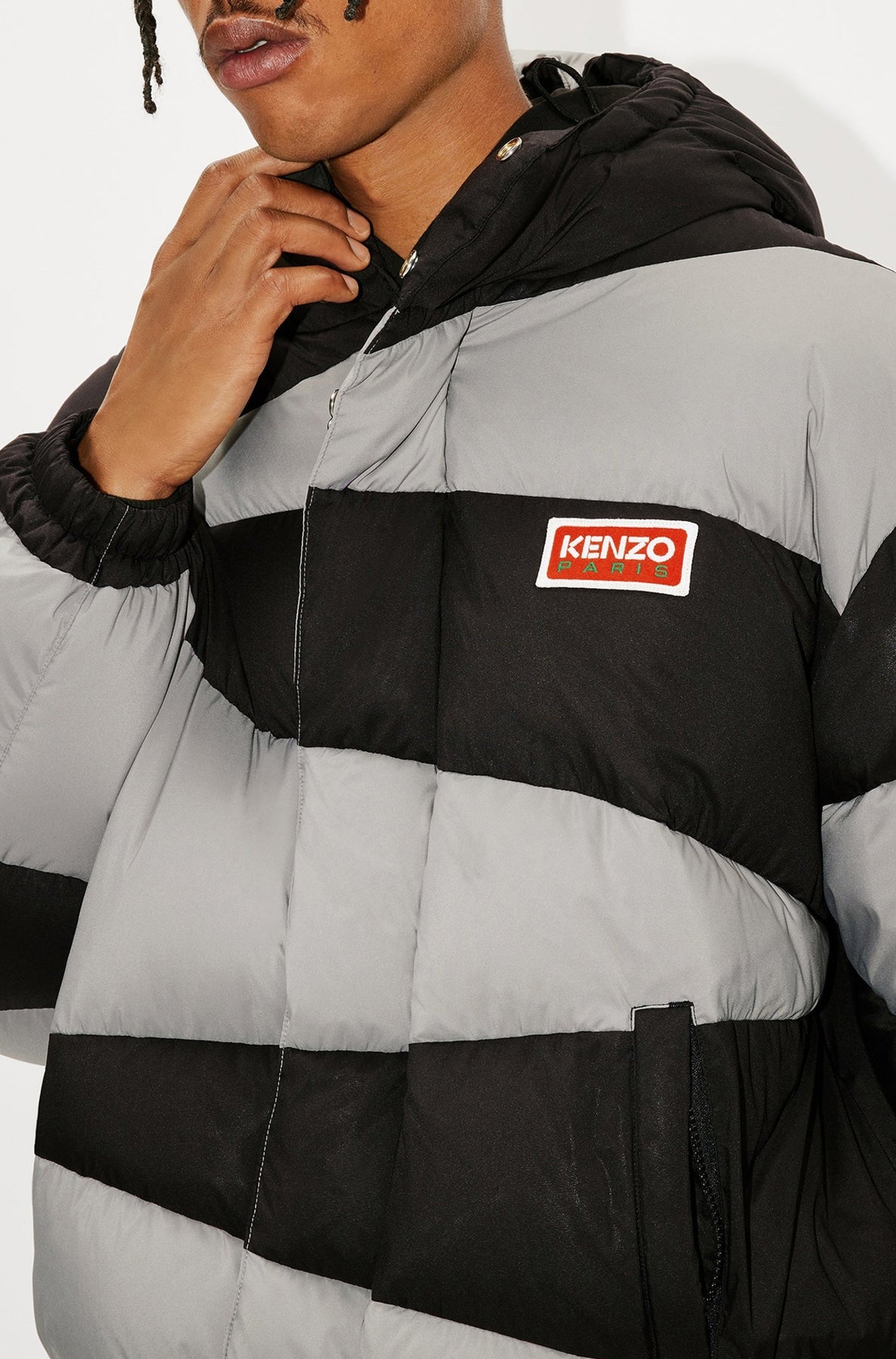 Doudoune à capuche "Kenzo Dazzle Stripe" - Black