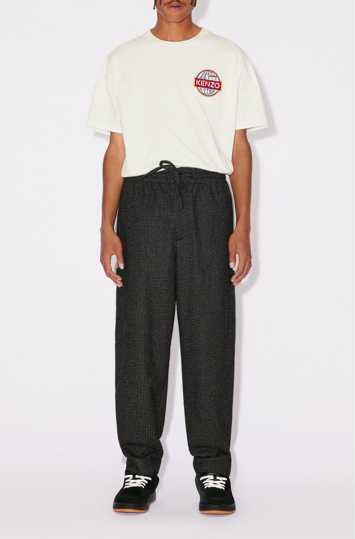Pantalon cargo à carreaux en laine - Anthracite