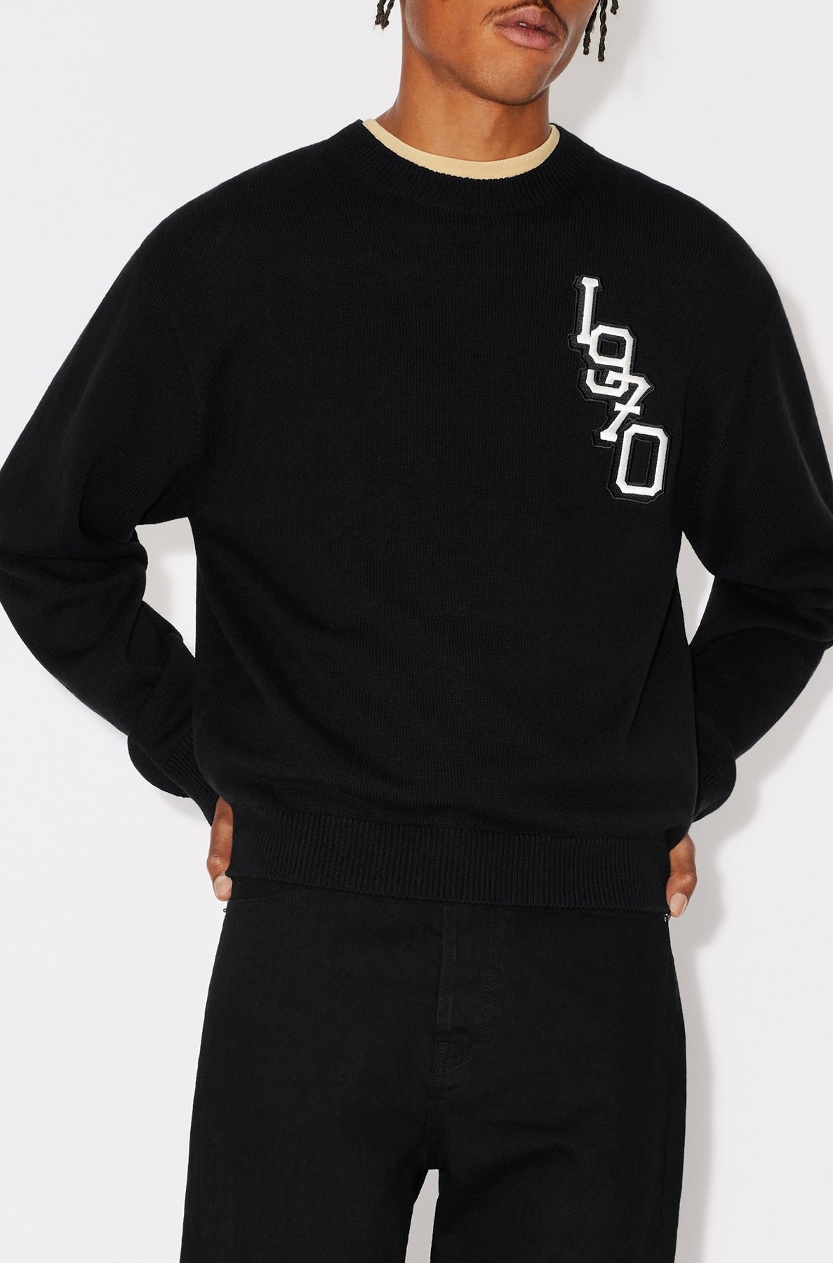 Tiger Varsity" embroidered jumper in wool - Black