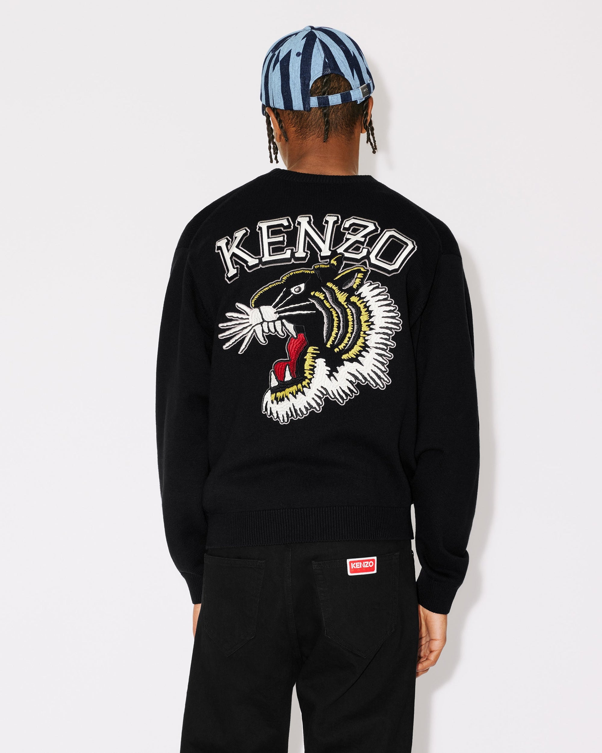 Tiger Varsity" embroidered jumper in wool - Black