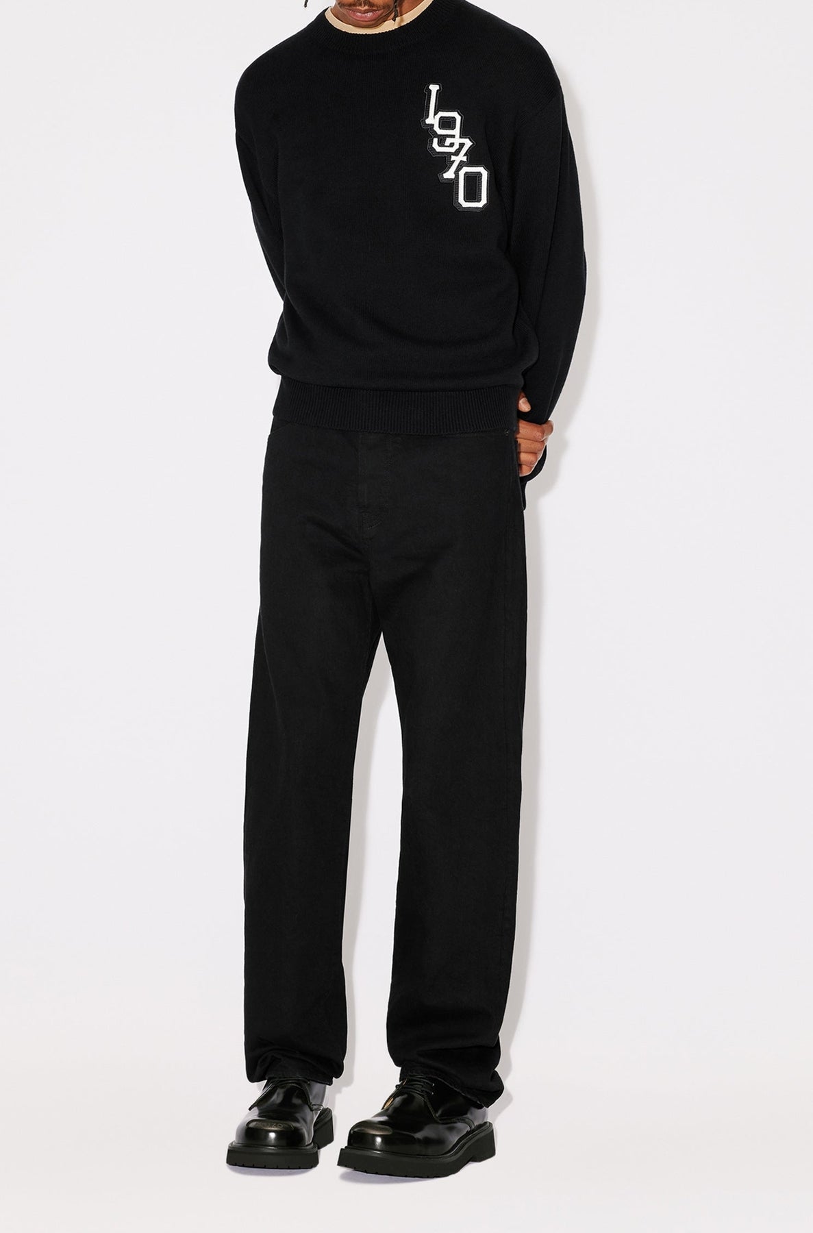 Tiger Varsity" embroidered jumper in wool - Black