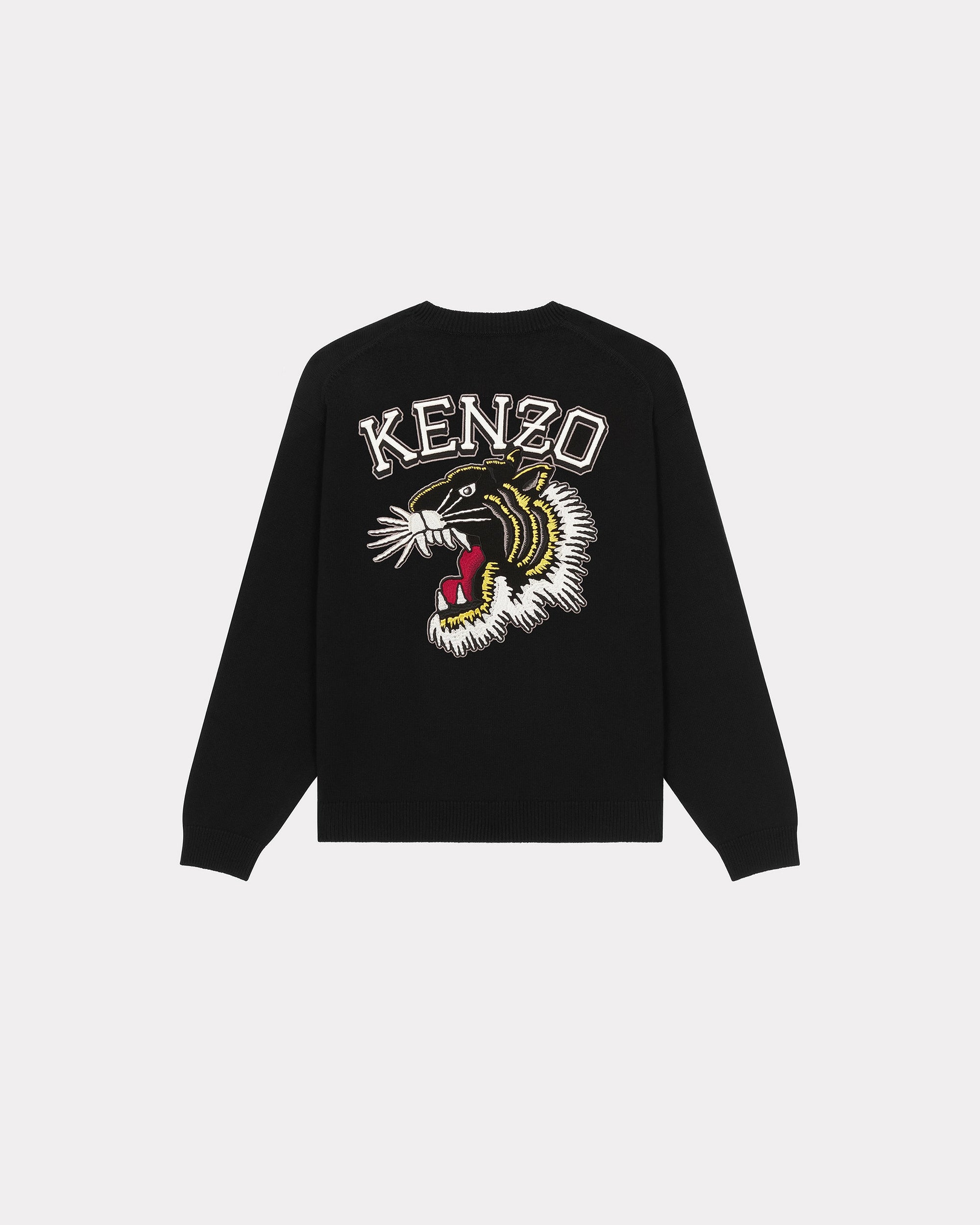 Tiger Varsity" embroidered jumper in wool - Black