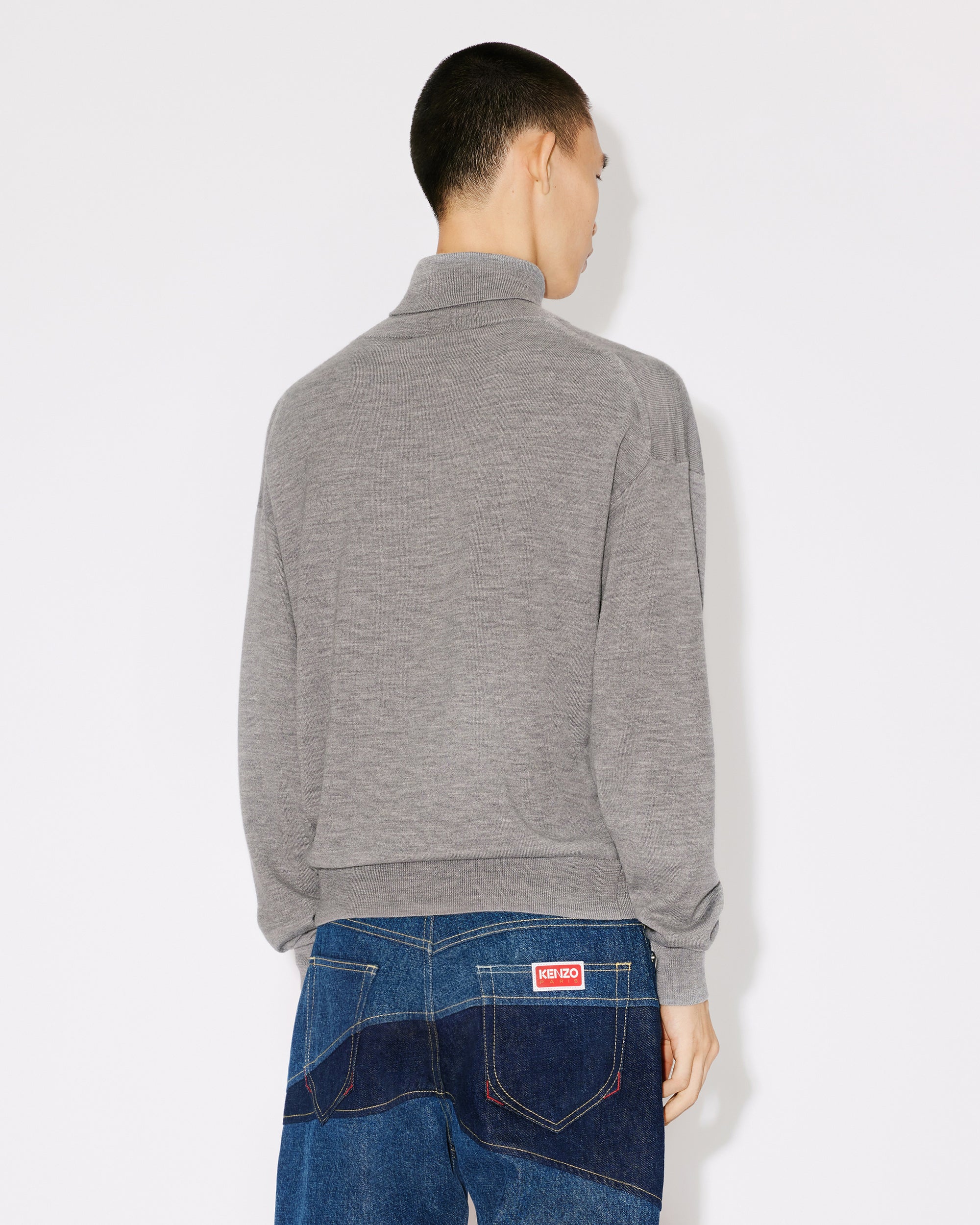 Pull col roulé "Kenzo Target" en laine - Pearl Grey