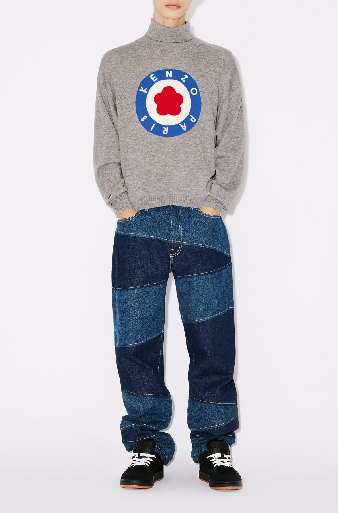 Pull col roulé "Kenzo Target" en laine - Pearl Grey