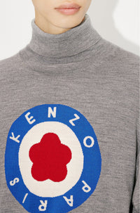 Pull col roulé "Kenzo Target" en laine - Pearl Grey