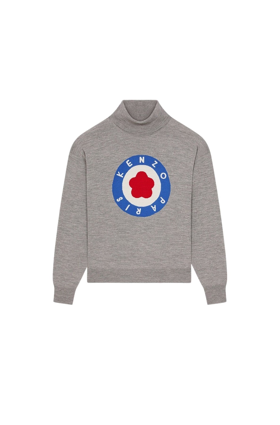 Pull col roulé "Kenzo Target" en laine - Pearl Grey