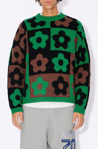 Pull à carreaux "Boke Flower Checkerboard" en laine - Grass Green
