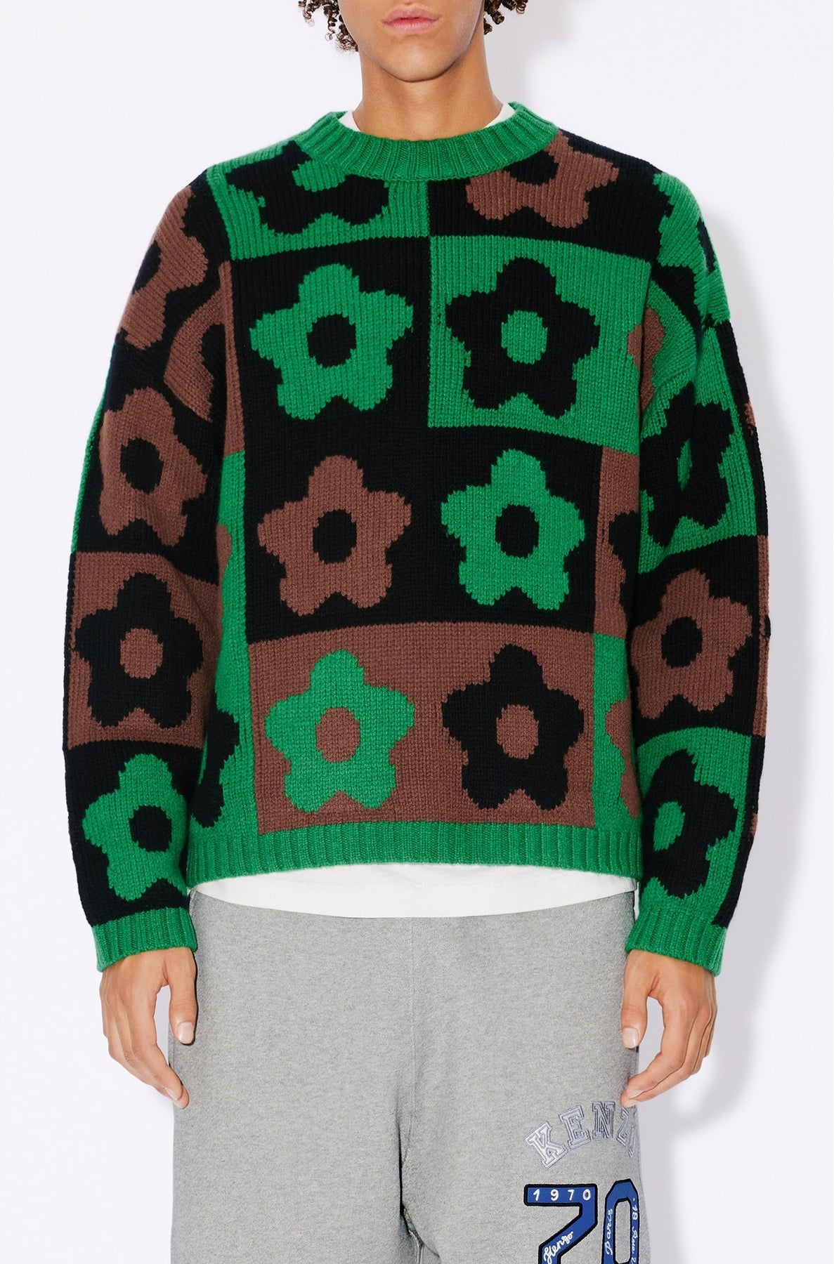 Pull à carreaux "Boke Flower Checkerboard" en laine - Grass Green