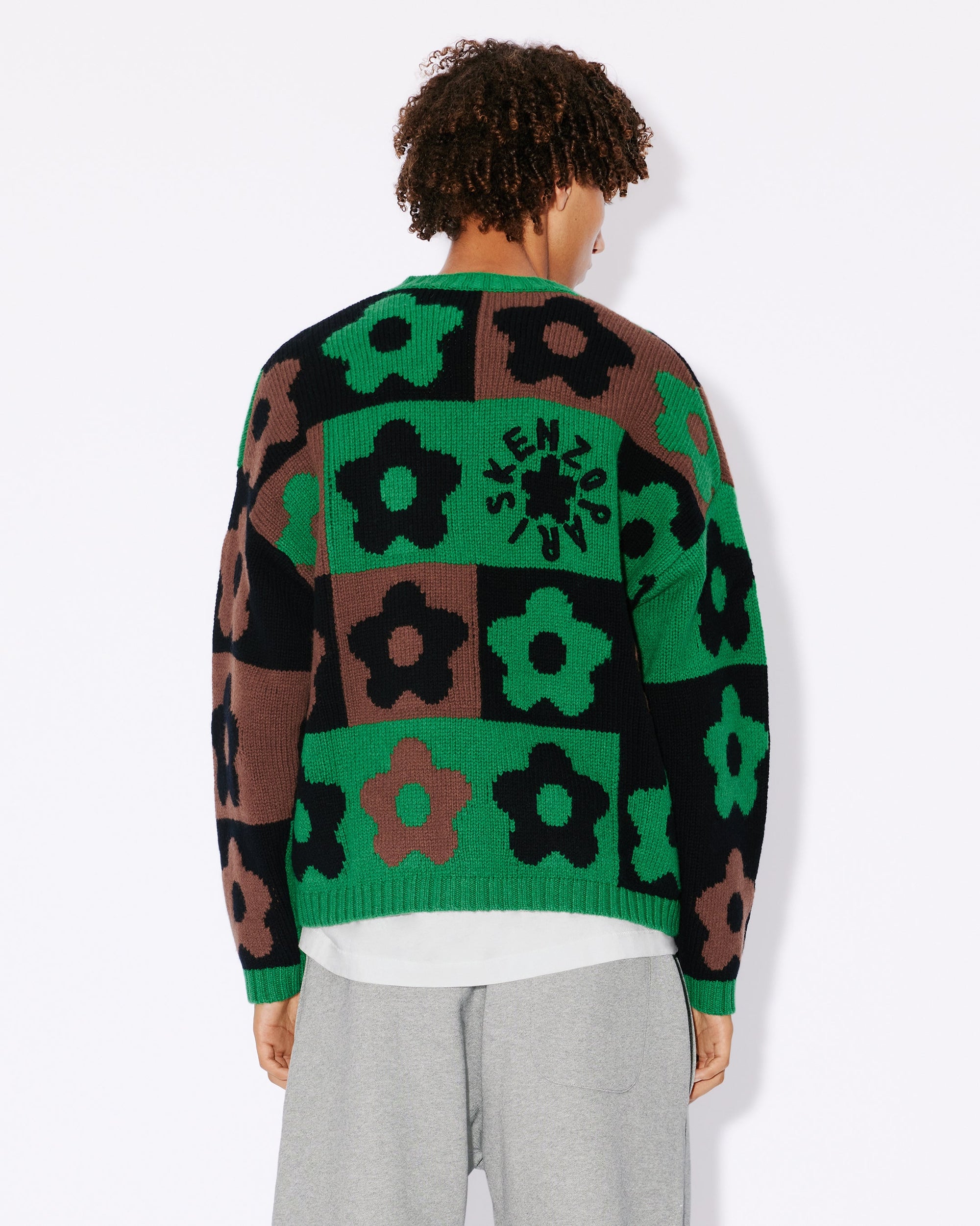 Pull à carreaux "Boke Flower Checkerboard" en laine - Grass Green