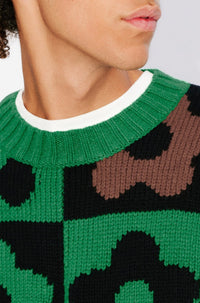 Pull à carreaux "Boke Flower Checkerboard" en laine - Grass Green
