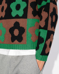 Pull à carreaux "Boke Flower Checkerboard" en laine - Grass Green