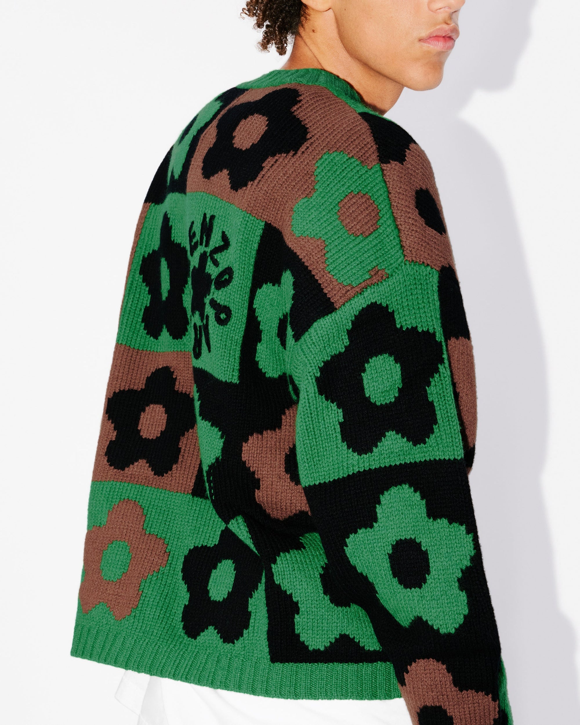 Pull à carreaux "Boke Flower Checkerboard" en laine - Grass Green