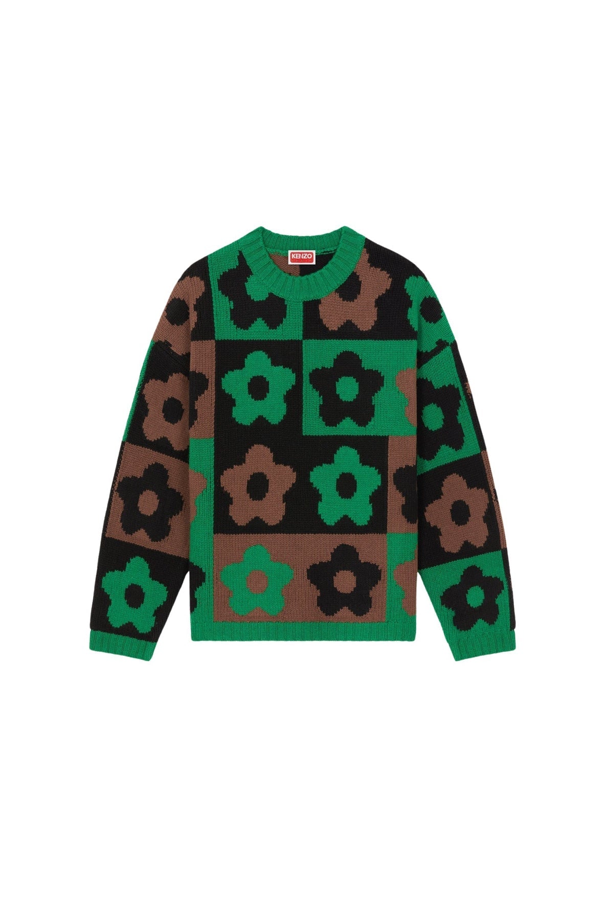 Pull à carreaux "Boke Flower Checkerboard" en laine - Grass Green
