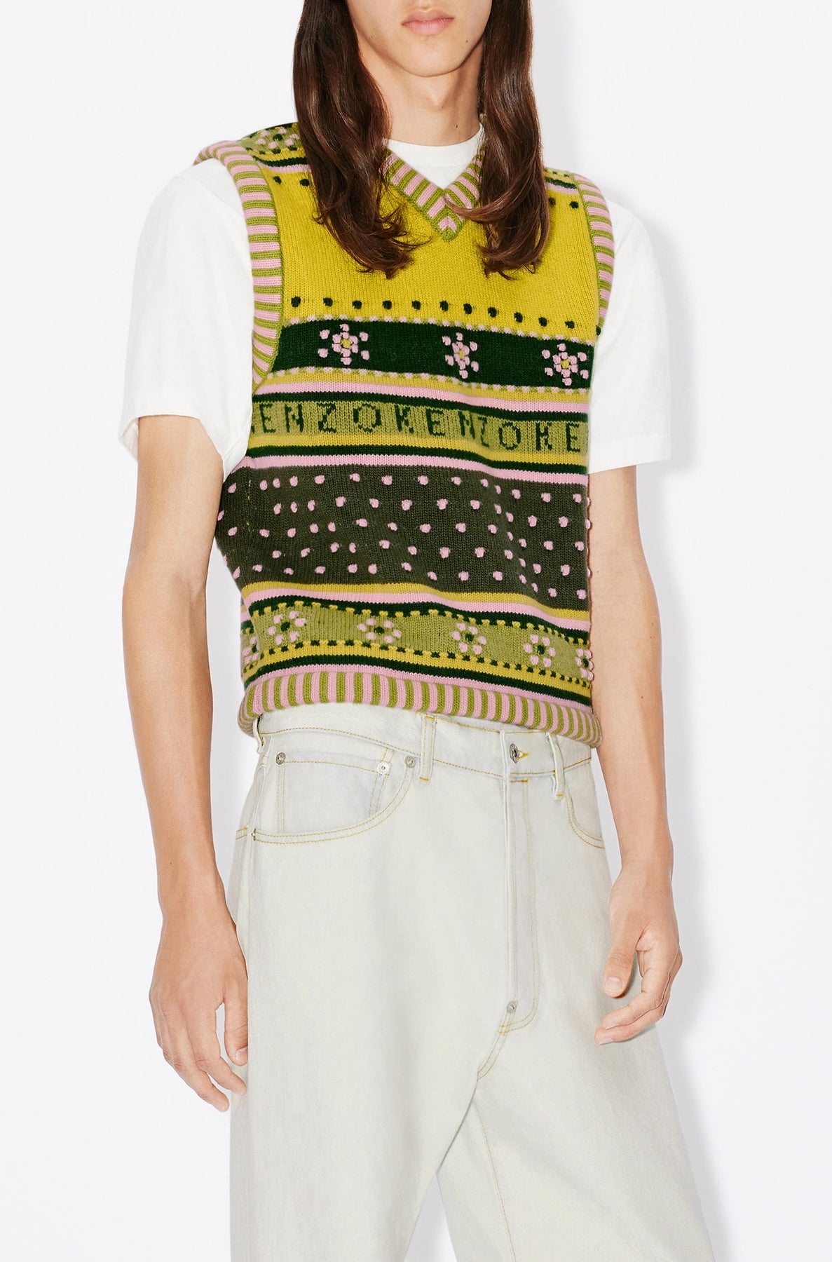 Gilet en tricot "Fairisle" en laine - Green