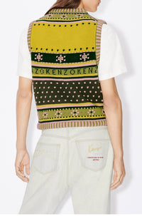 Gilet en tricot "Fairisle" en laine - Green