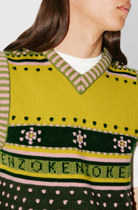 Gilet en tricot "Fairisle" en laine - Green