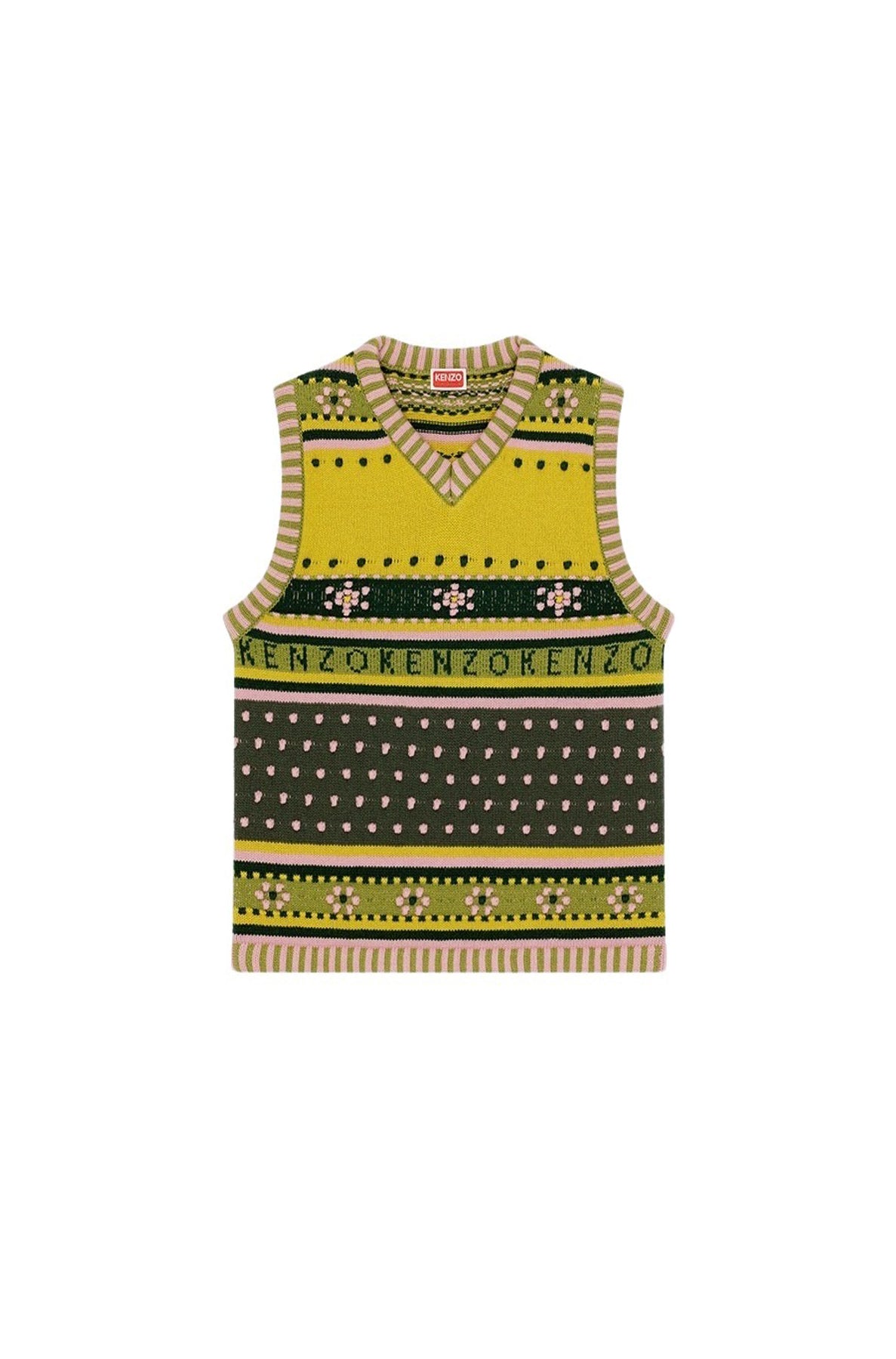 Gilet en tricot "Fairisle" en laine - Green
