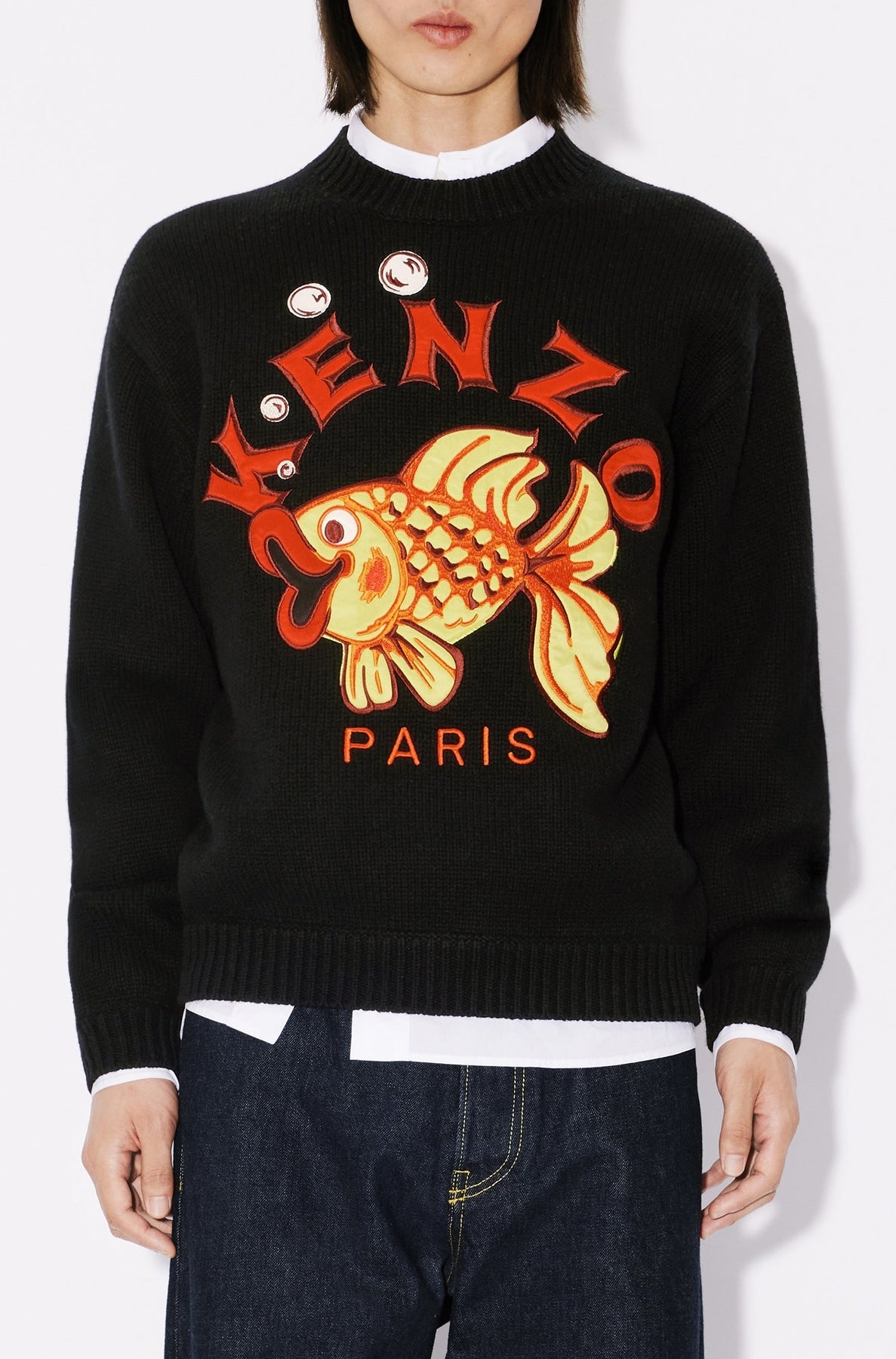 Pull brodé "Kenzo Kingyo" en laine - Black