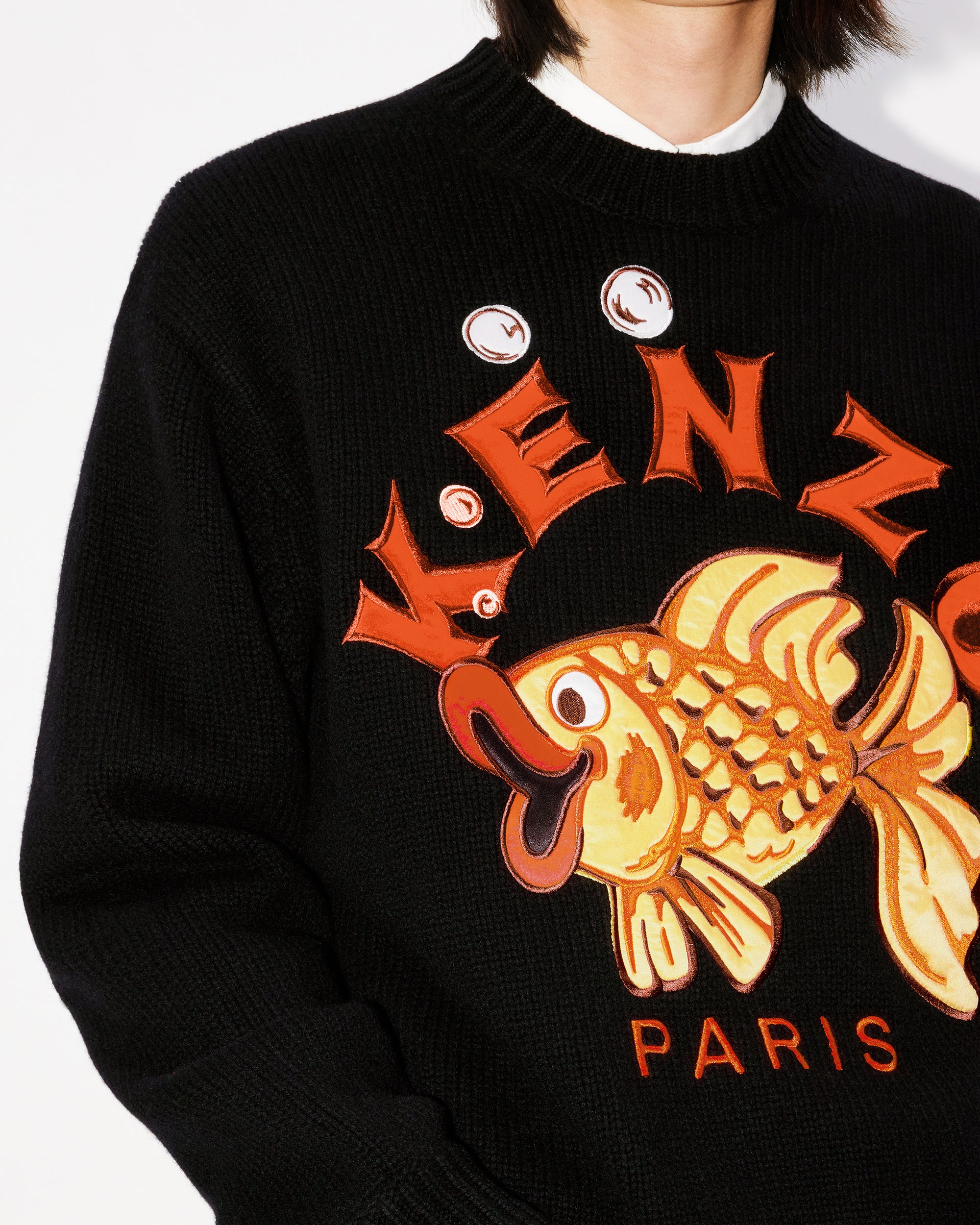 Pull brodé "Kenzo Kingyo" en laine - Black