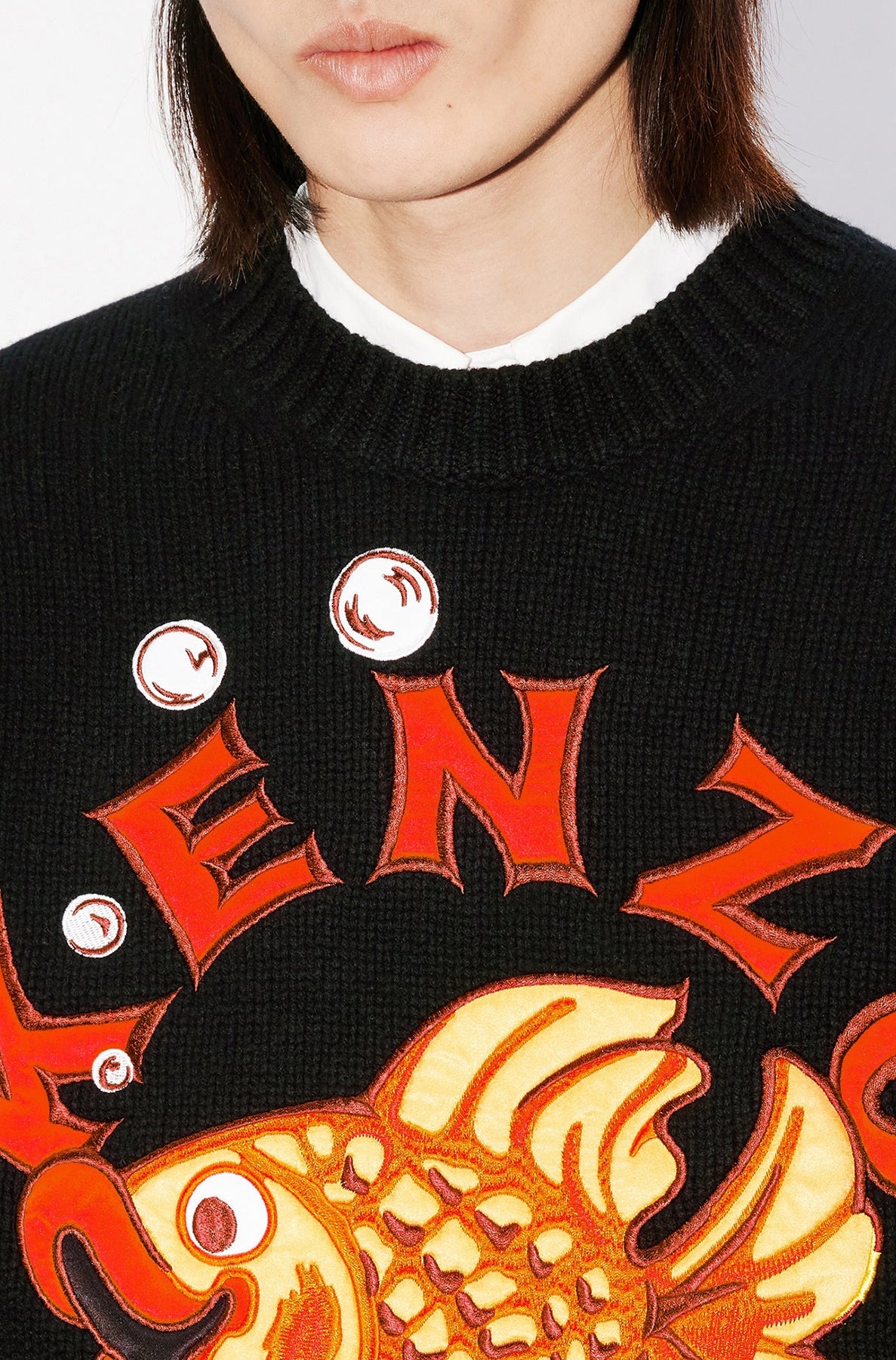 Pull brodé "Kenzo Kingyo" en laine - Black
