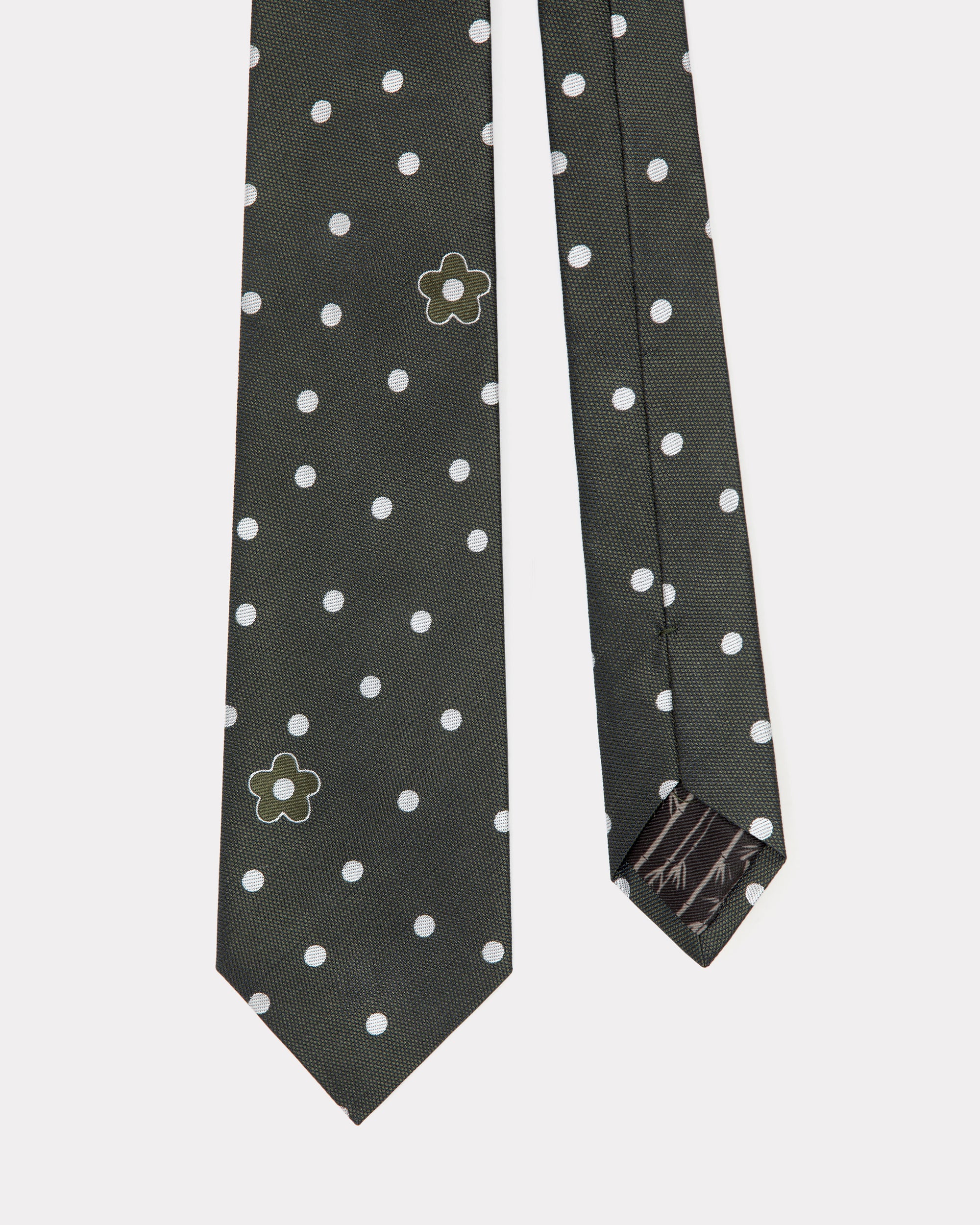 Kenzo Flower Spot silk tie in silk - Dark Khaki