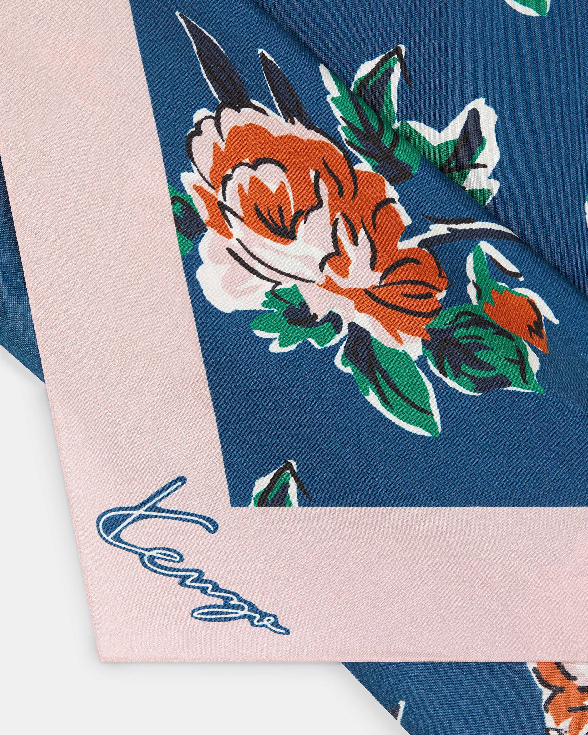 Carré de soie 'Kenzo Roses' - Duck Blue