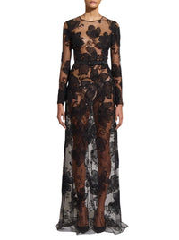 Robe longue à broderies florales en tulle - Raven