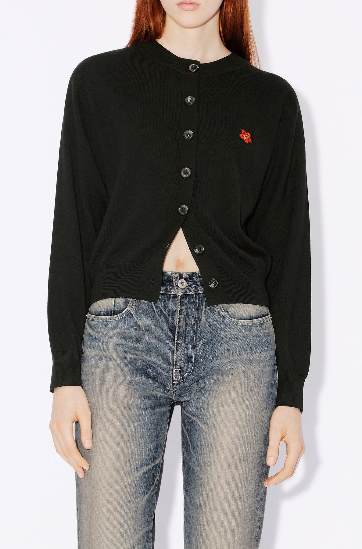 Boke Flower embroidered wool cardigan - Black
