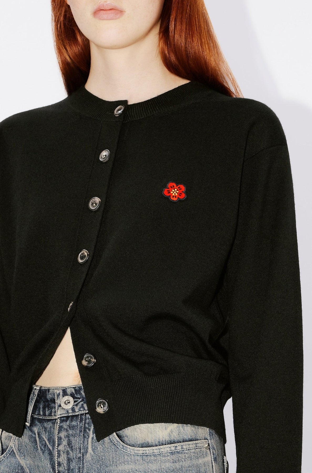 Boke Flower embroidered wool cardigan - Black