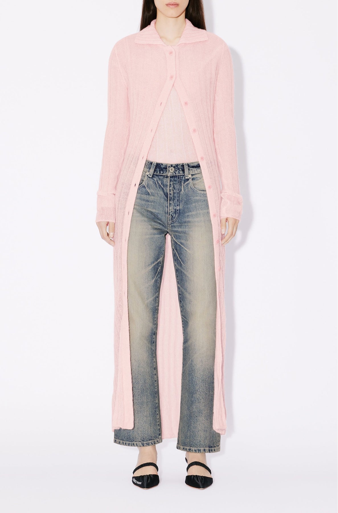Cardigan long et transparent en laine - Faded Pink