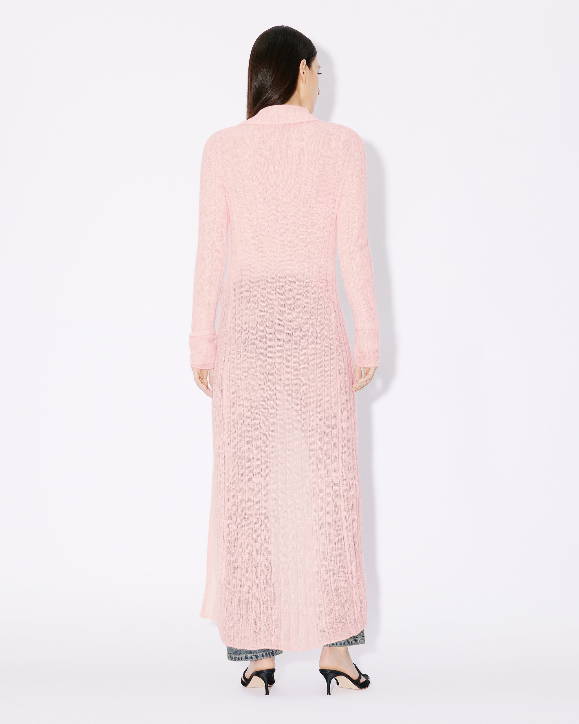 Cardigan long et transparent en laine - Faded Pink