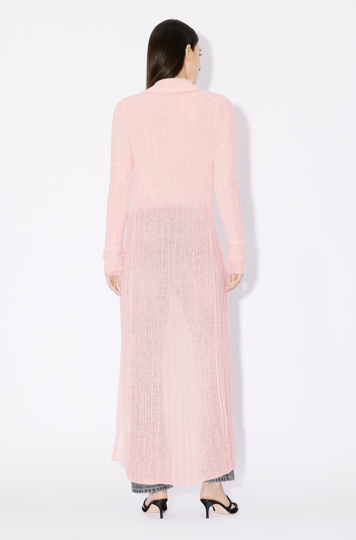 Long sheer wool cardigan dress - Faded Pink
