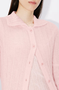 Cardigan long et transparent en laine - Faded Pink