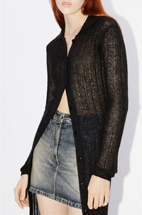 Cardigan long et transparent en laine - Black