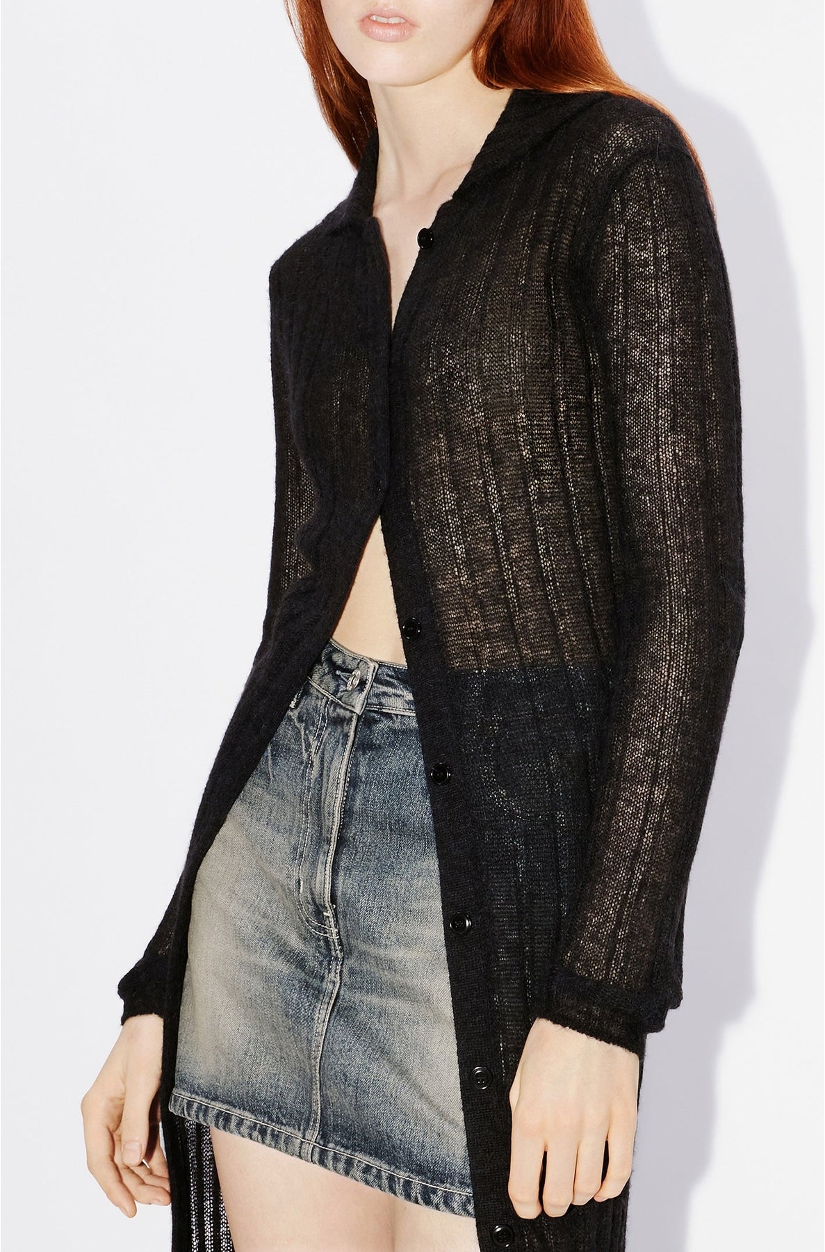 Cardigan long et transparent en laine - Black