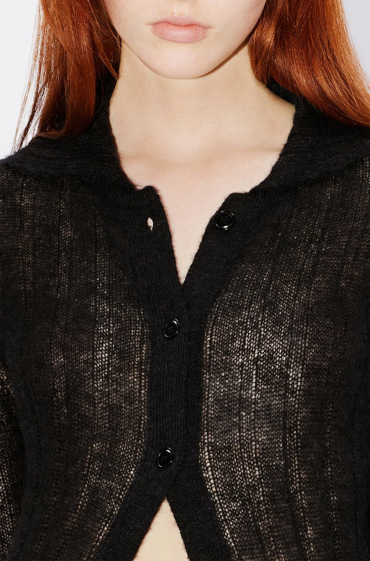Cardigan long et transparent en laine - Black