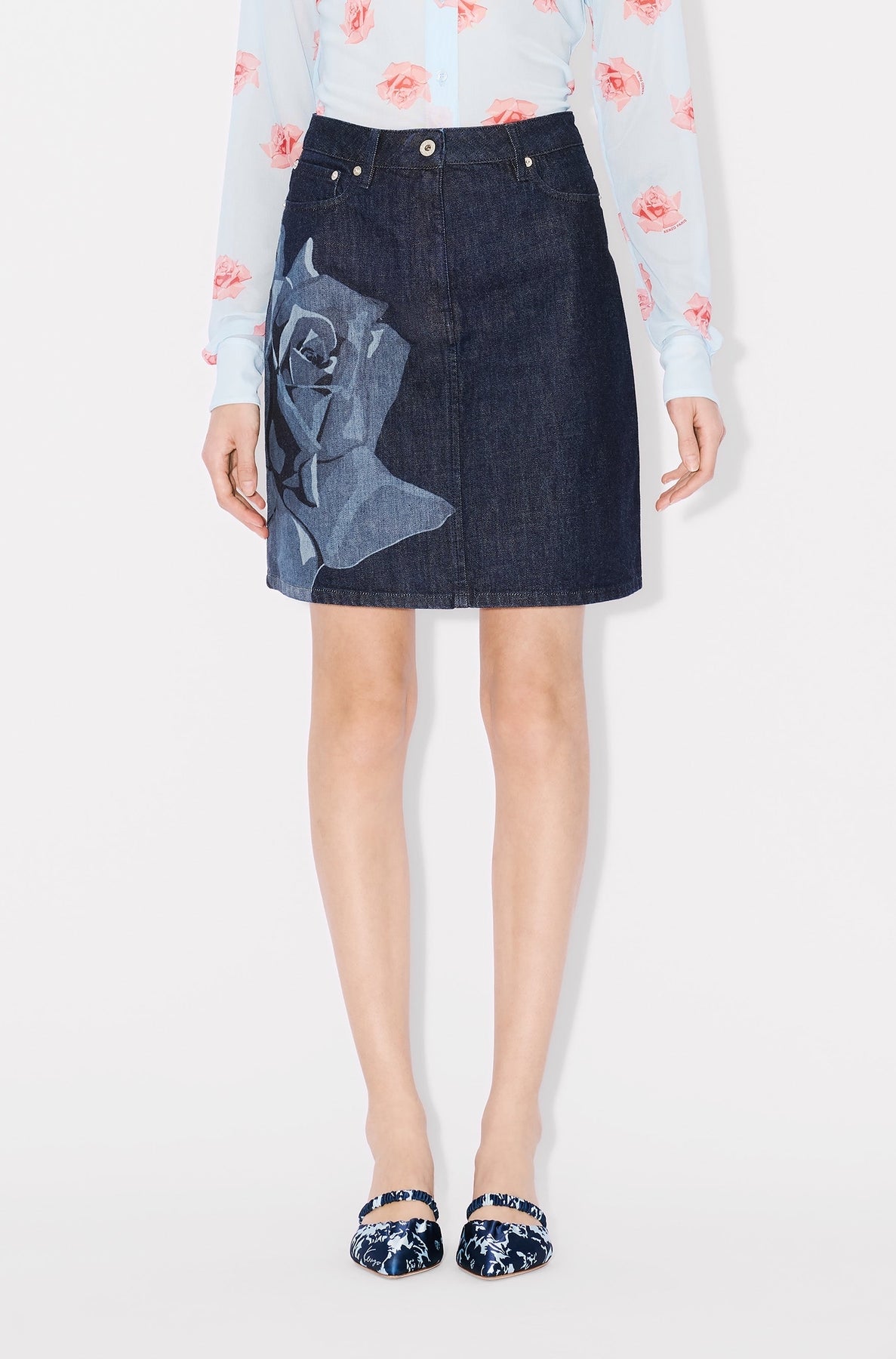 Kenzo Rose short skirt in Japanese denim - Rinse Blue Denim