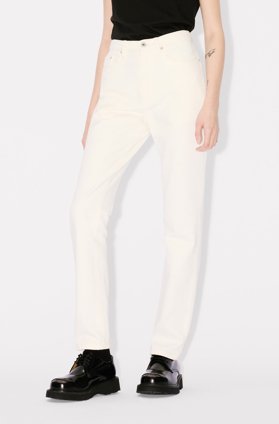 Jean Asagao droit en denim japonais - Stone Bleached & White Denim