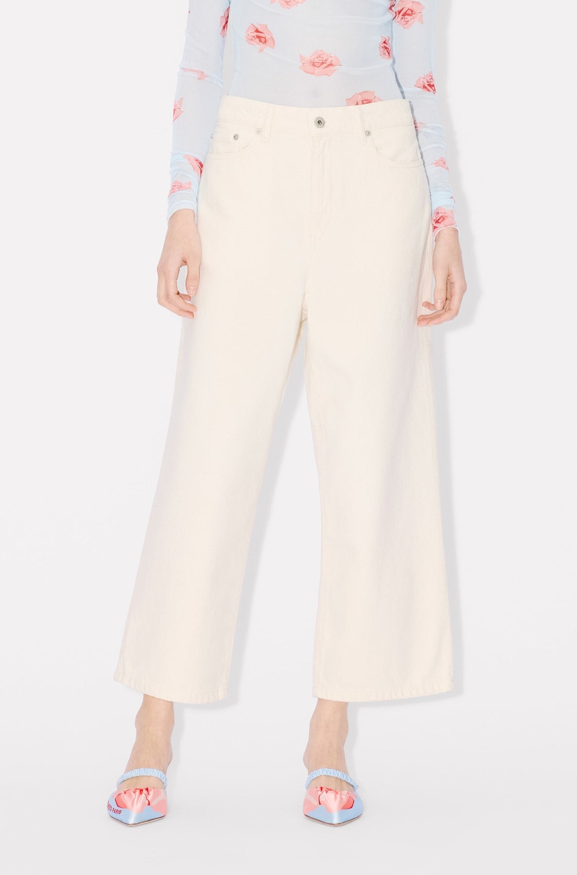 Jean Sumire cropped en denim japonais - Stone Bleached & White Denim