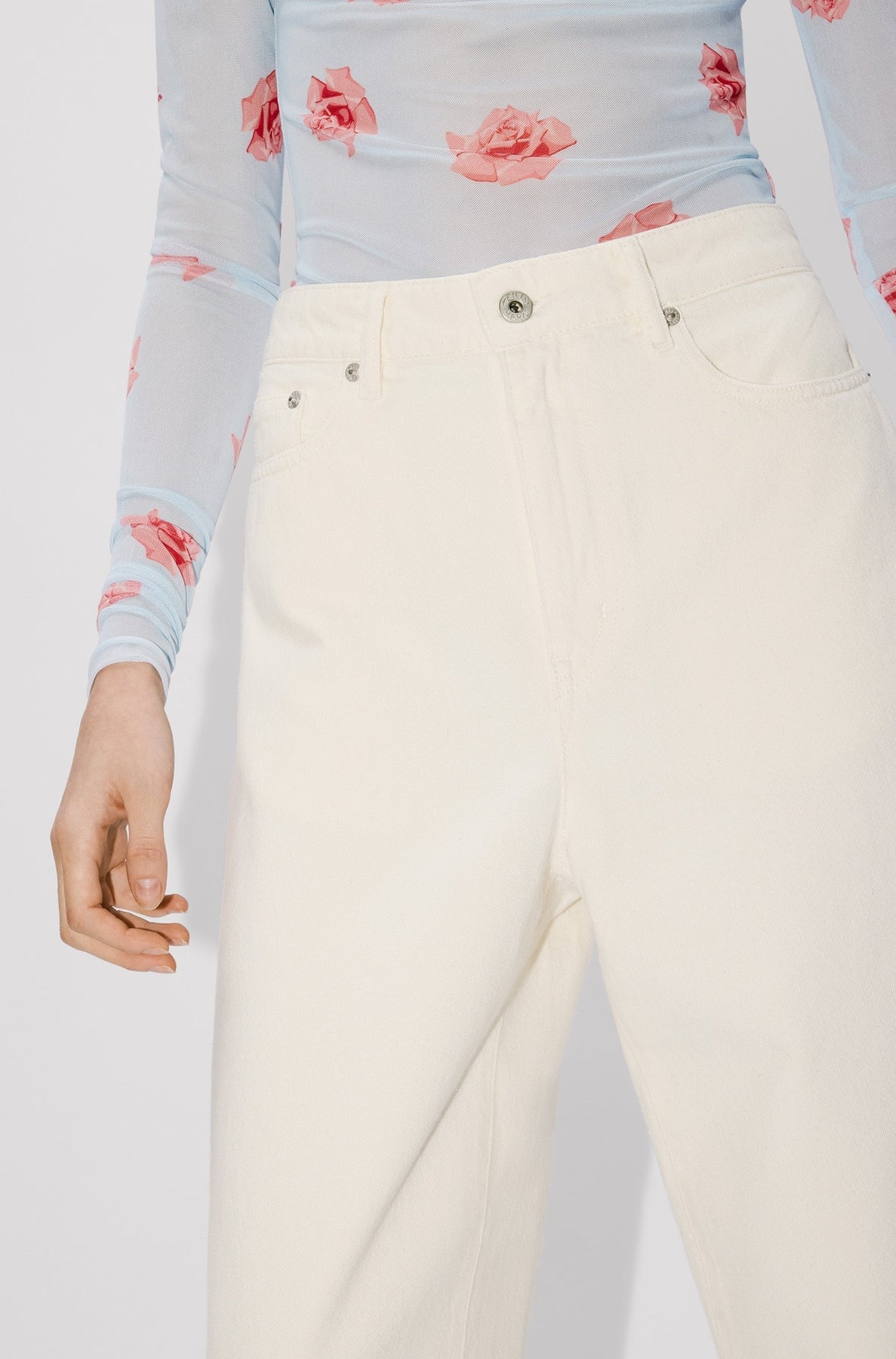 Jean Sumire cropped en denim japonais - Stone Bleached & White Denim