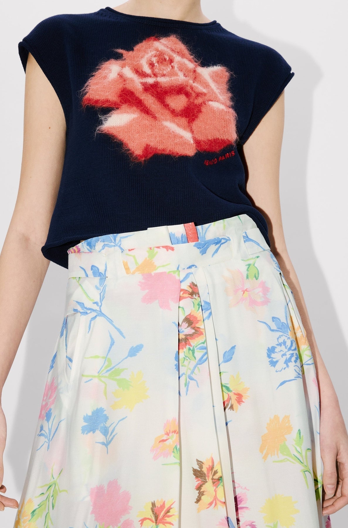 Pleated Skirt Kenzo Drawn Flowers - Off White