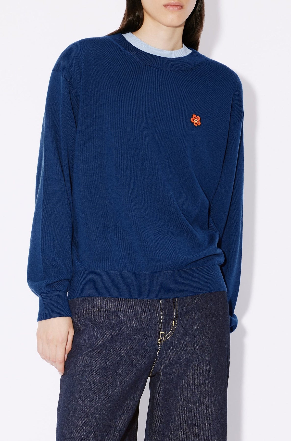 Boke Flower Crest embroidered jumper in wool - Electric Blue