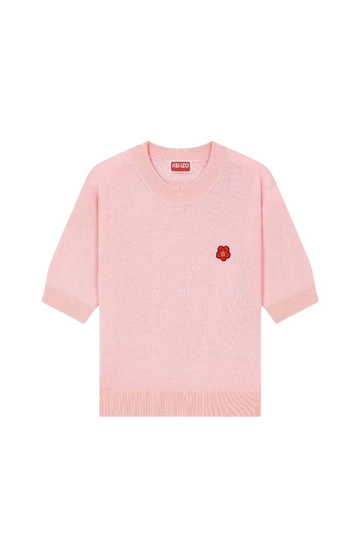 Pull à manches courtes brodé Boke Flower en laine - Faded Pink