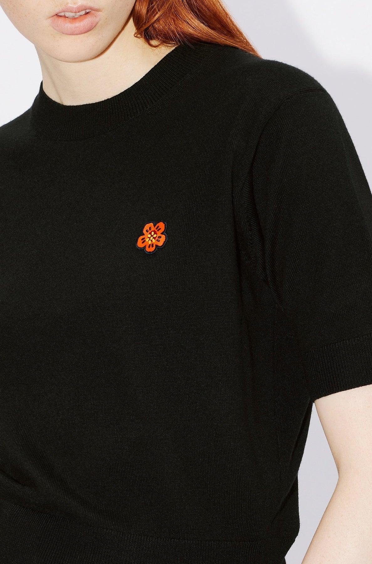 Boke Flower embroidered wool short-sleeved jumper - Black